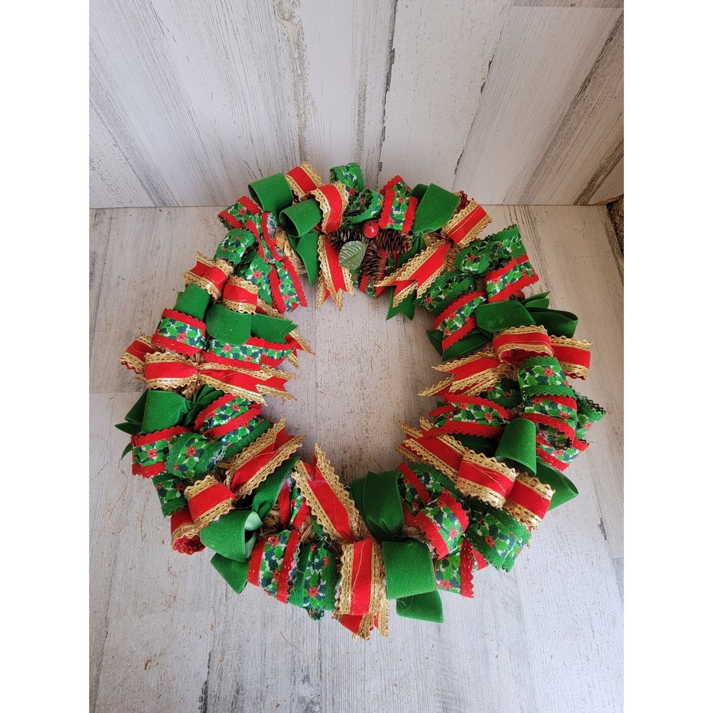 Wreath 16 inch vintage pinecone bow hanging door Xmas accessory home decor